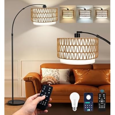 Floor Lamps with Remote & Dimmable Bulb, Boho Standing Lamp