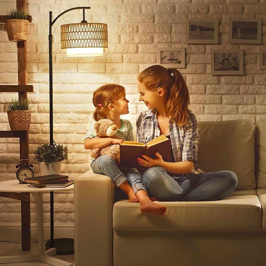 Floor Lamps with Remote & Dimmable Bulb, Boho Standing Lamp