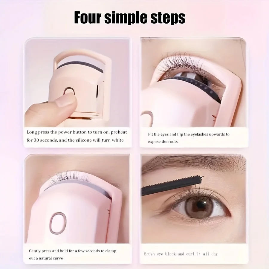 1pc Heated Eyelash Curler – Long-lasting, Portable, Travel-Friendly