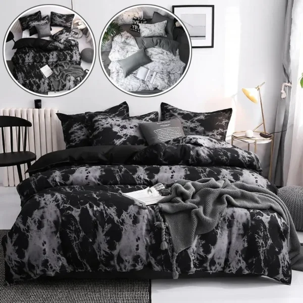 Couple Black Duvet Cover with Pillow Case Luxury Modern Comforter Bedding Set Quilt Cover Queen/King Double Single Bed